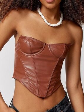 Urban Outfitters Brown Faux Leather Corset Top